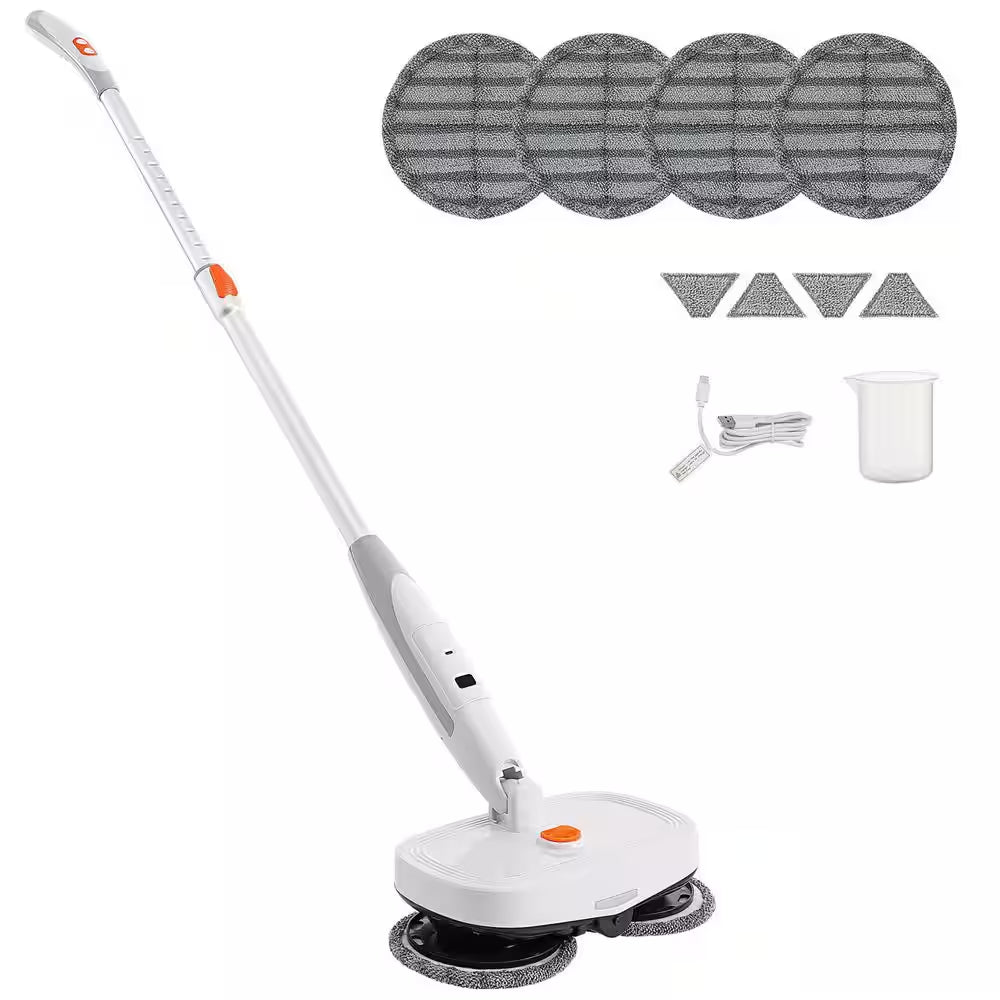 Cordless Electric Mop with Water Tank, Dual Mop Heads, 4-Microfiber Pads & Trapezoid Microfiber Pads for 40-Mins Battery