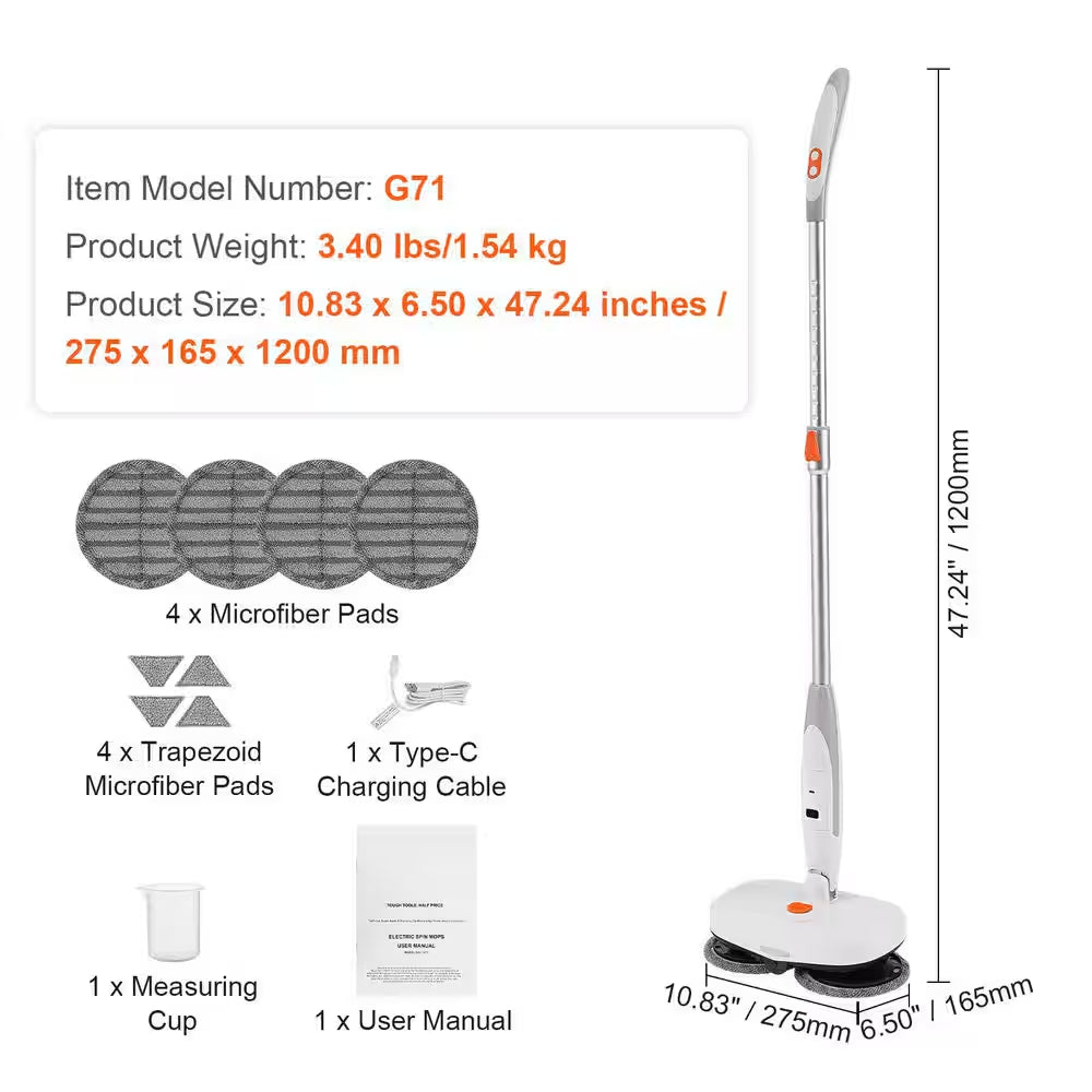 Cordless Electric Mop with Water Tank, Dual Mop Heads, 4-Microfiber Pads & Trapezoid Microfiber Pads for 40-Mins Battery