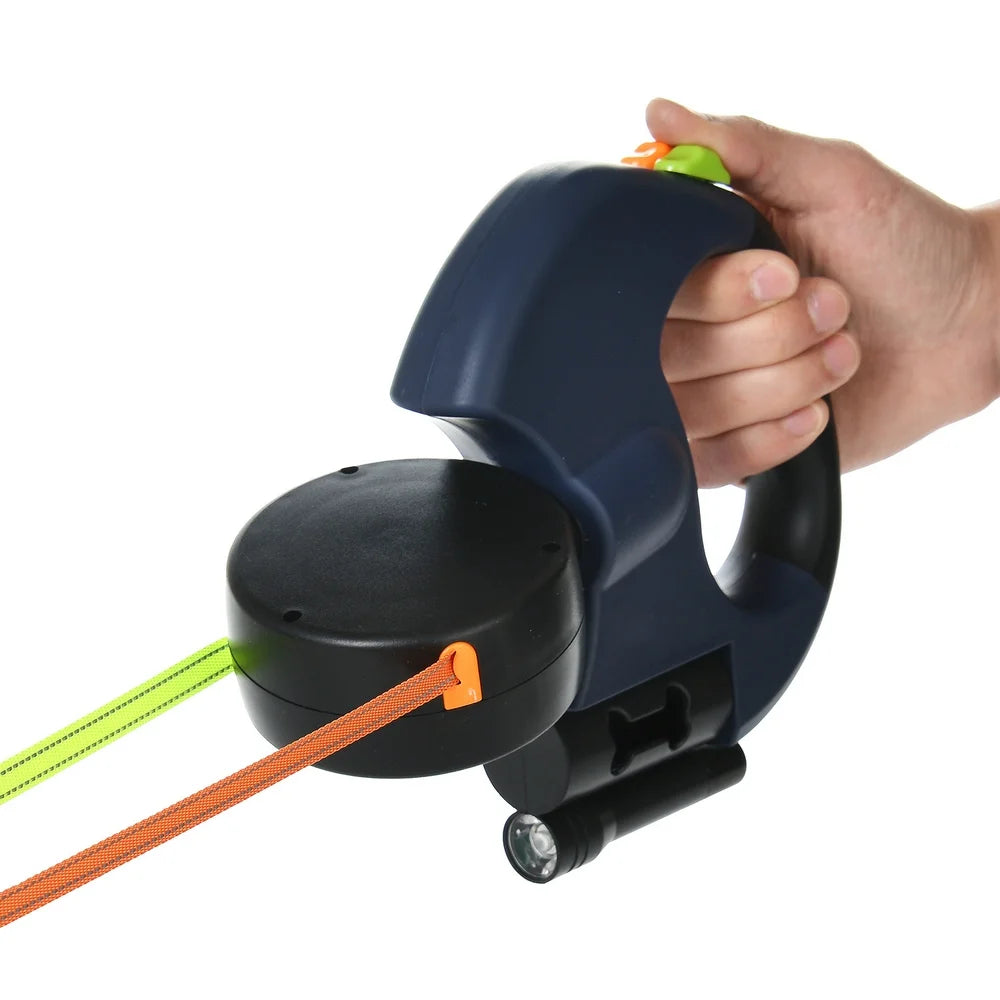 Reflective 3M Retractable Dual Pet Leash Lead for Small Dogs Swivel No Double Dog Walking Leash with Lights