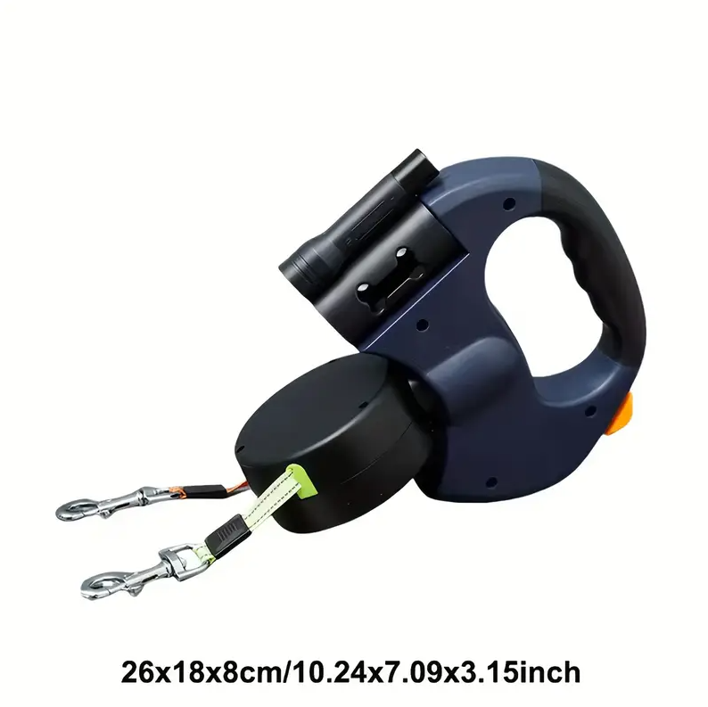 Reflective 3M Retractable Dual Pet Leash Lead for Small Dogs Swivel No Double Dog Walking Leash with Lights