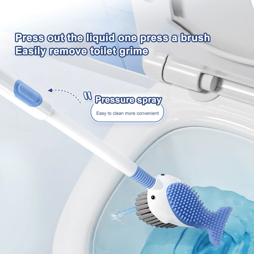 Suction Cup Toilet Brush with Holder Wall Mounted Toilet Bowl Cleaner Brush Refillable Handle Dispenser Bathroom Cleaning Tool