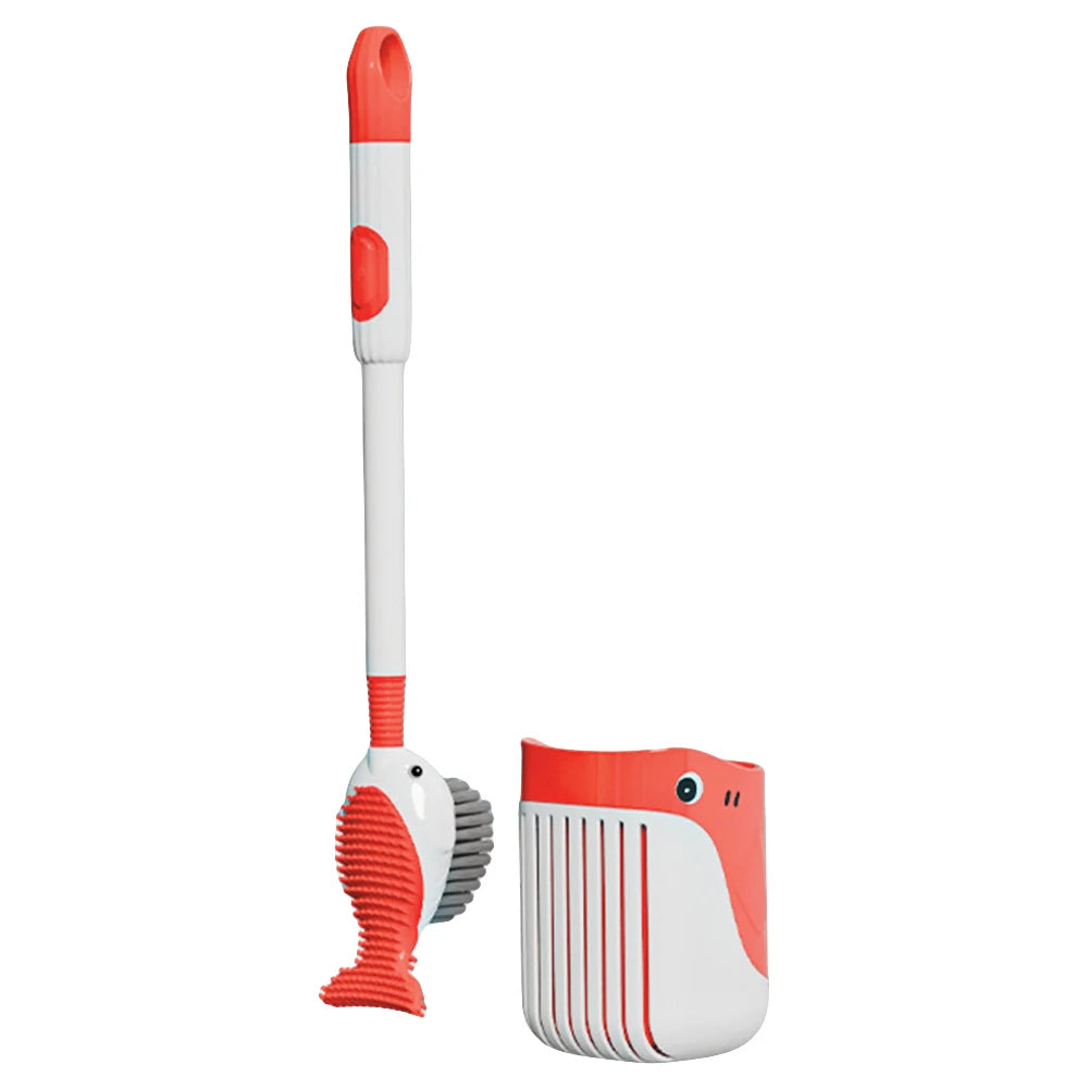 Suction Cup Toilet Brush with Holder Wall Mounted Toilet Bowl Cleaner Brush Refillable Handle Dispenser Bathroom Cleaning Tool