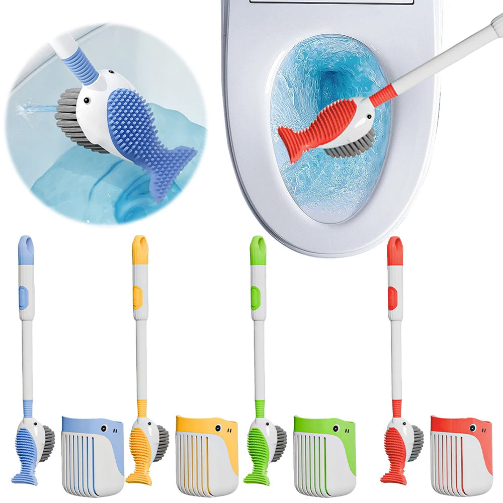 Suction Cup Toilet Brush with Holder Wall Mounted Toilet Bowl Cleaner Brush Refillable Handle Dispenser Bathroom Cleaning Tool