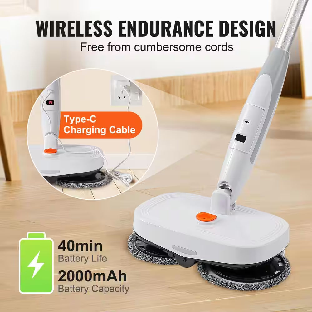 Cordless Electric Mop with Water Tank, Dual Mop Heads, 4-Microfiber Pads & Trapezoid Microfiber Pads for 40-Mins Battery