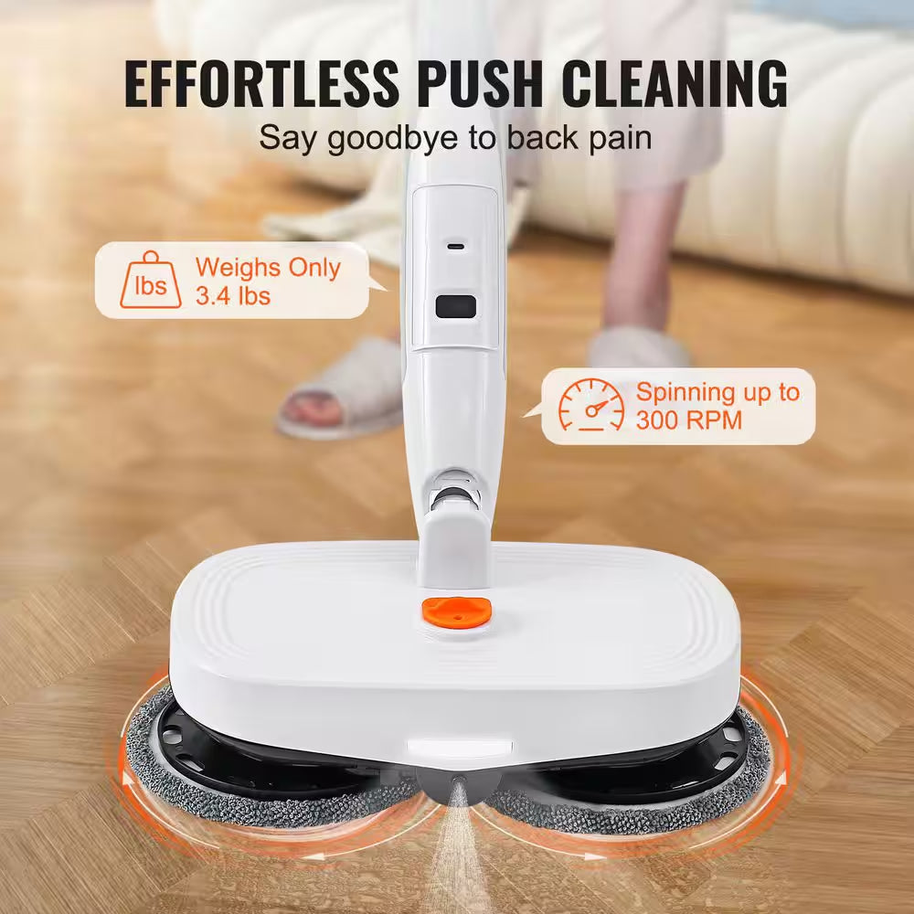 Cordless Electric Mop with Water Tank, Dual Mop Heads, 4-Microfiber Pads & Trapezoid Microfiber Pads for 40-Mins Battery